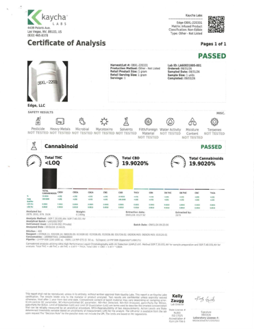 CBD Certificate of Analysis, Kaycha Labs, Lot OBXL-220331